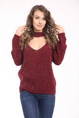 Choker nek lurex gebreide trui