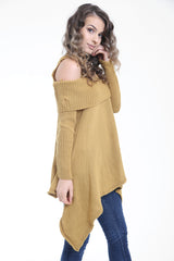 Asymmetrical Cold Shoulder Knitted Pullover