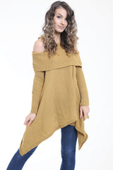 Asymmetrical Cold Shoulder Knitted Pullover