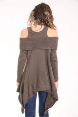 Asymmetrical Cold Shoulder Knitted Pullover