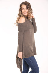 Asymmetrical Cold Shoulder Knitted Pullover