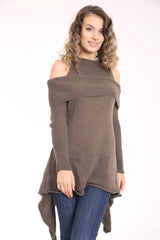 Asymmetrical Cold Shoulder Knitted Pullover