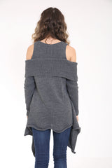 Asymmetrical Cold Shoulder Knitted Pullover