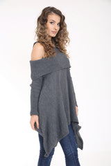 Asymmetrical Cold Shoulder Knitted Pullover