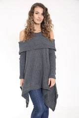 Asymmetrical Cold Shoulder Knitted Pullover