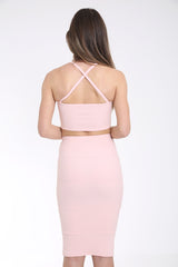 Ribbed Padded Bust Top And Midi Skirt Coordinate