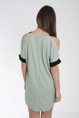 V-Neck Contrast Cold Shoulder Dress