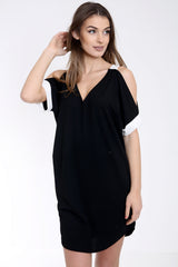 V-Neck Contrast Cold Shoulder Dress