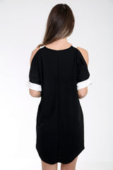 V-Neck Contrast Cold Shoulder Dress