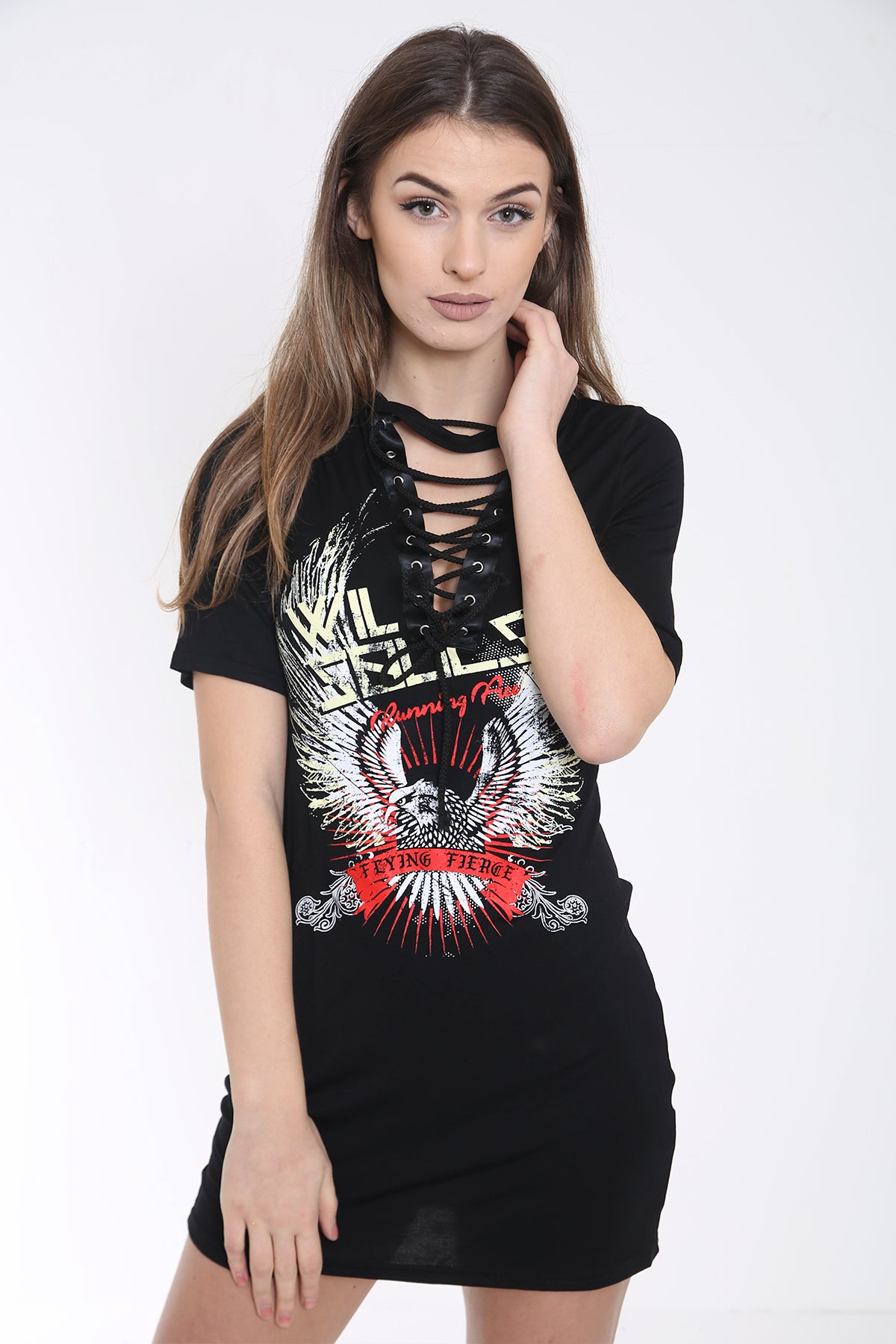 Ladies Clothing And Shoe Wholesaler Stylewise Direct UK Lace Up Wild Souls Print Longline T Shirt Dress Ladies Clothing And Shoe Wholesaler Stylewise Direct UK Lace Up Wild Souls Print Longline T Shirt Dress