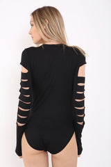 Laser gesneden snode mouw bodysuit