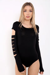 Laser gesneden snode mouw bodysuit