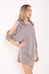 Bind Knoop schoudergesneden mouw baggy jurk top