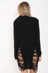 Choker Neck Ripped Ladder Distress Oversized Jumper
