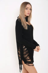 Choker Neck Ripped Ladder Distress Oversized Jumper
