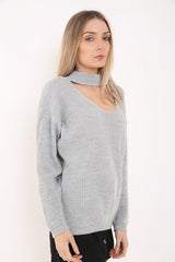 Choker Neck Knitted Jumper Top