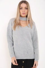 Choker Neck Knitted Jumper Top