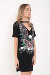 CHOKER NACK LIVE N LOVE EAGLE DRINTED LONGLINE T -SHISTER Kleid