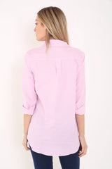 Camisa frontal de botón bordado floral a rayas