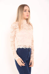 Floral Lace Scalloped Hem Lined Top