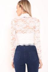Floral Lace Scalloped Hem Lined Top