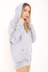 Oversized Distressed Hooded Jumper Dress