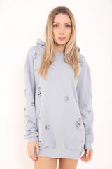 Oversized Distressed Hooded Jumper Dress