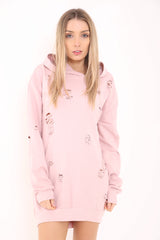 Oversized Distressed Hooded Jumper Dress
