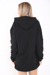 Oversized Distressed Hooded Jumper Dress