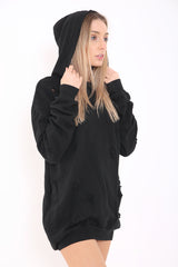 Oversized Distressed Hooded Jumper Dress