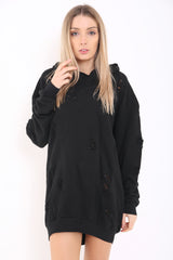 Oversized Distressed Hooded Jumper Dress
