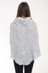 Cowl Neck Cable Knit Poncho