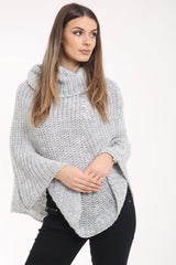 Cowl Neck Cable Knit Poncho