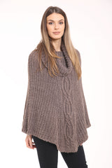 Cowl Neck Cable Knit Poncho