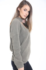 Choker nek lurex gebreide trui