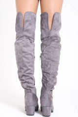 Faux Suede Over The Knee Heeled Boots