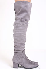 Faux Suede Over The Knee Heeled Boots