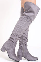 Faux Suede Over The Knee Heeled Boots