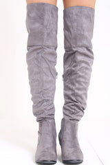 Faux Suede Over The Knee Heeled Boots