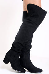 Faux Suede Over The Knee Heeled Boots