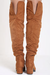 Faux Suede Over The Knee Heeled Boots
