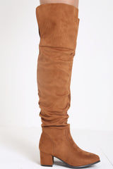 Faux Suede Over The Knee Heeled Boots