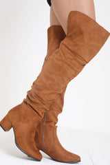 Faux Suede Over The Knee Heeled Boots