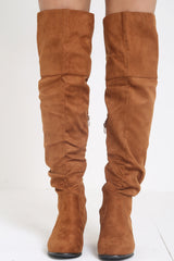 Faux Suede Over The Knee Heeled Boots