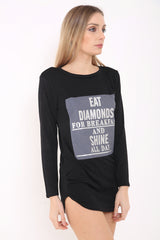 Melange Strick essen Diamanten drucken Langarmis