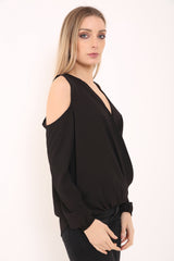 Wrap Over Cold Shoulder Top