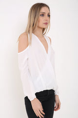 Wrap Over Cold Shoulder Top
