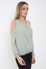 Wrap Over Cold Shoulder Top