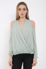 Wrap Over Cold Shoulder Top