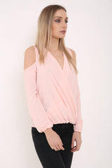 Wrap Over Cold Shoulder Top